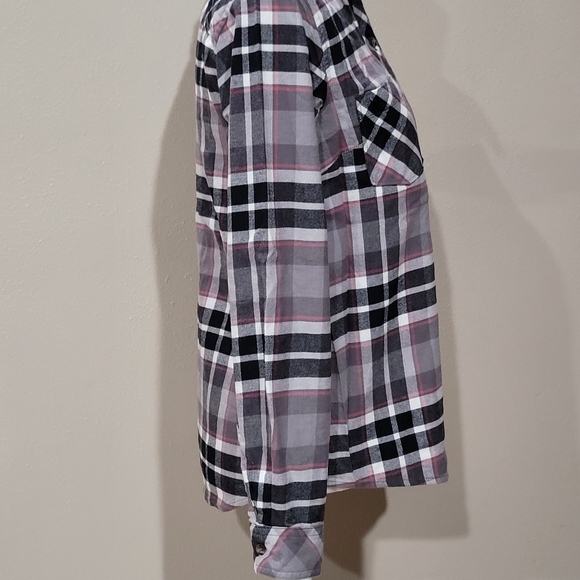 womens natural reflections pink white grey black plaid button long sleeve shirt - Picture 5 of 12